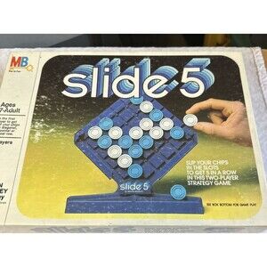 vintage MB slide 5 game In Box missing 2 blue 2 white chips 1980 family fun